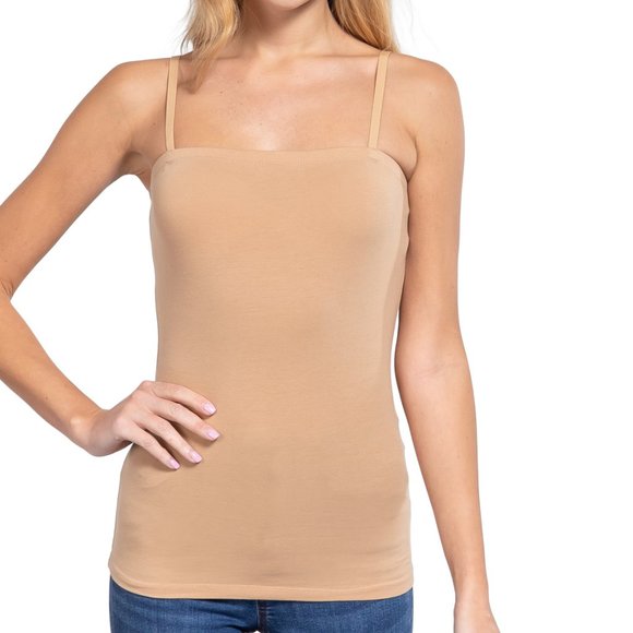 Active Basic Tops - NWT- Soft and Stretchy Women's Tube Top Camisole with Adjustable Straps, Nude